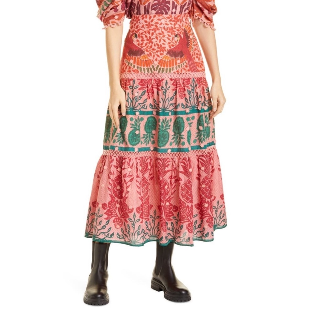 Farm Rio Anika Print Macaws skirt